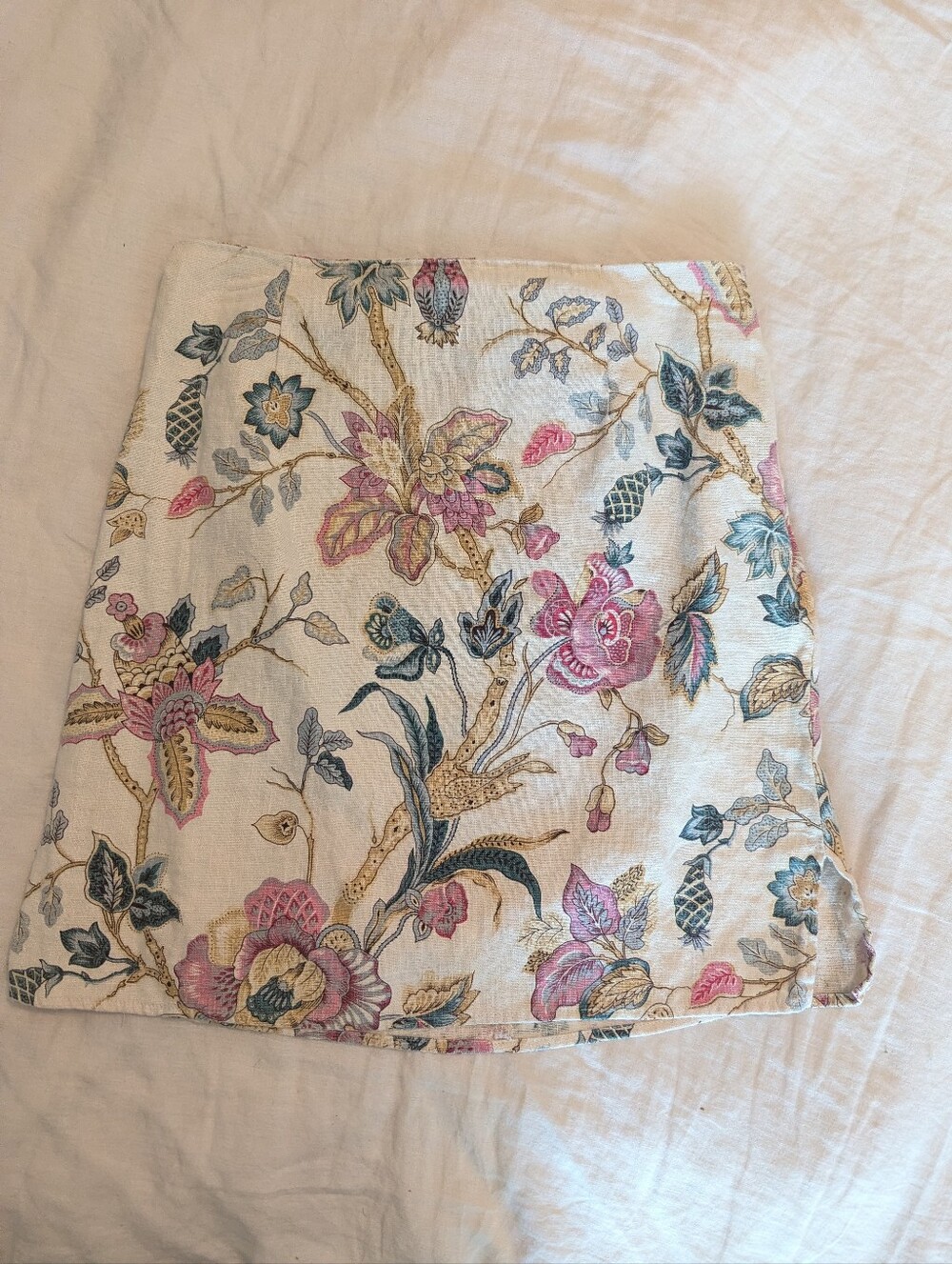 VTG Boston Proper 100% Linen Floral High Waisted Mini Skirt Size 4